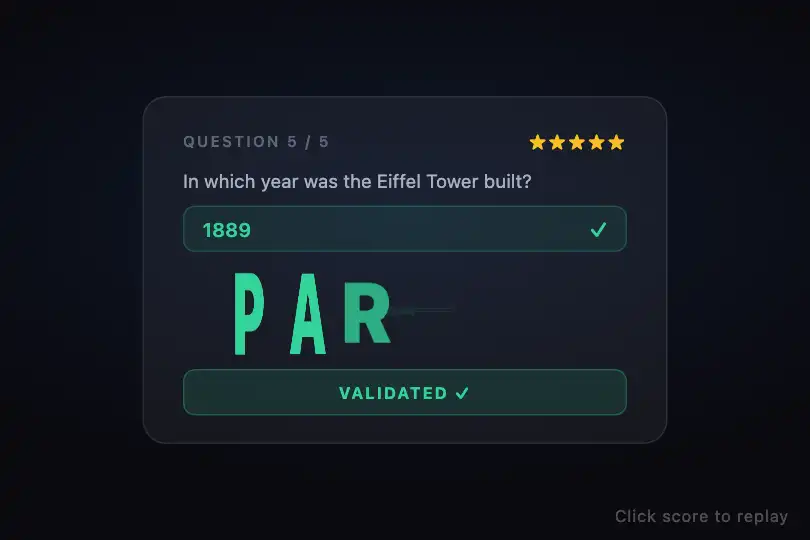 Score reveal — Quiz result letter by letter — Elastic Bounce Letters example 2