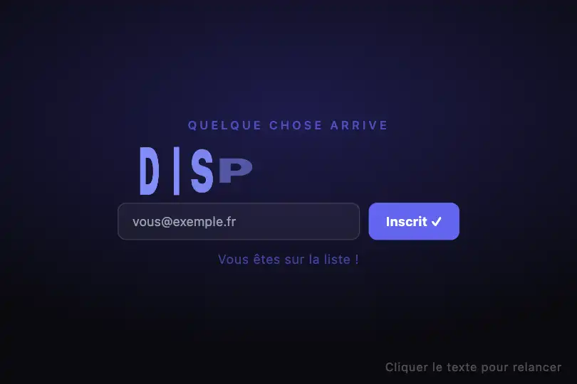 Page de pré-lancement — DISPONIBLE révélé au clic — Elastic Bounce Letters exemple 3