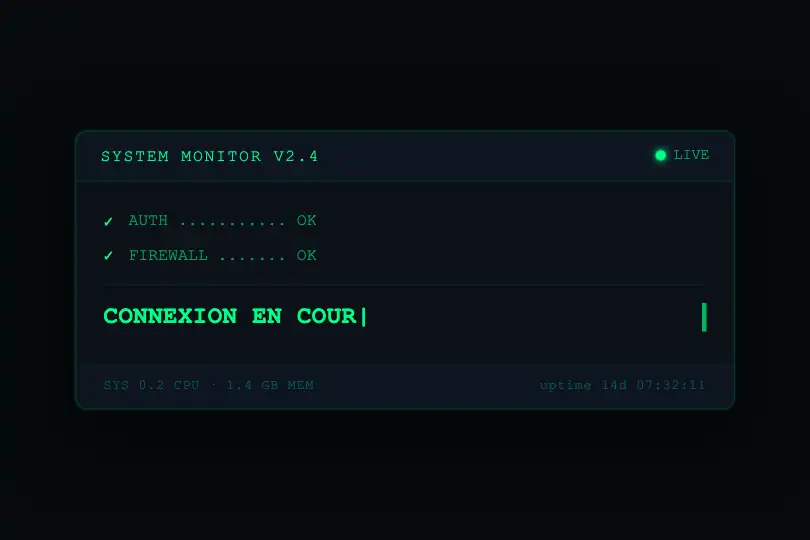 Boot screen — Retro system dashboard — Typewriter Glitch example 2
