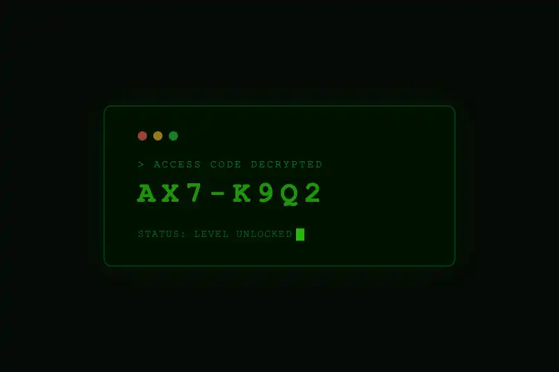 Reward screen — Access code deciphered in real time — Text Shuffle Reveal example 3