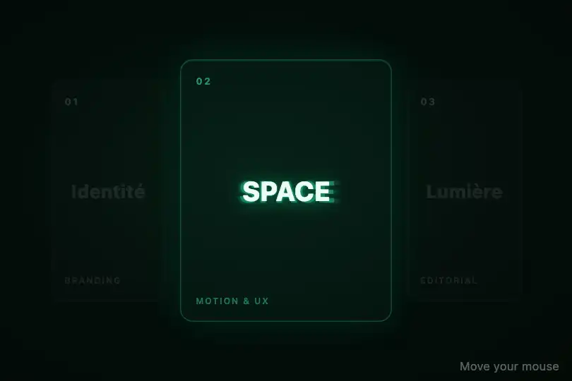 Interactive portfolio — Project cards in 3D relief — Parallax Depth Text example 3