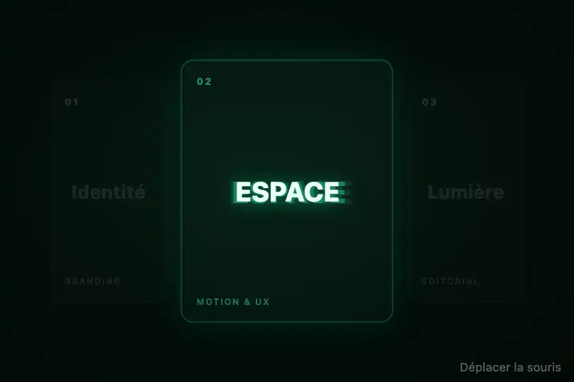 Portfolio interactif — Cartes de projets en relief — Parallax Depth Text exemple 3