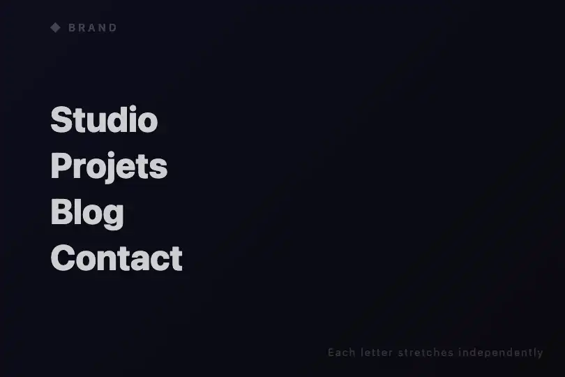 Main menu — Creative navigation items — Liquid Stretch Text example 3