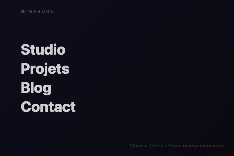 Menu principal — Items de navigation créatifs — Liquid Stretch Text exemple 3