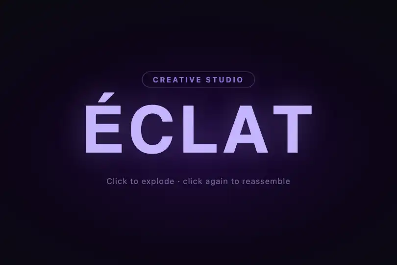 Typographic splash — Creative agency or portfolio hero — Text Explosion example 1
