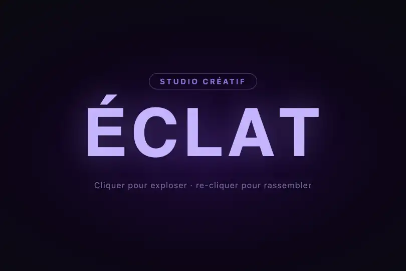 Accroche typographique — Splash d'agence créative — Text Explosion exemple 1