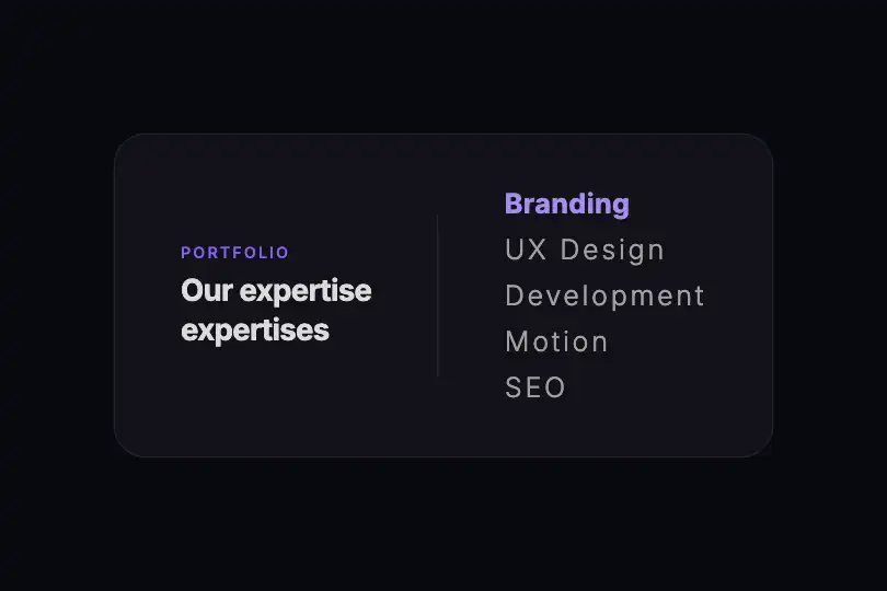 Skills list — Service tags in a portfolio section — Hover Weight example 3