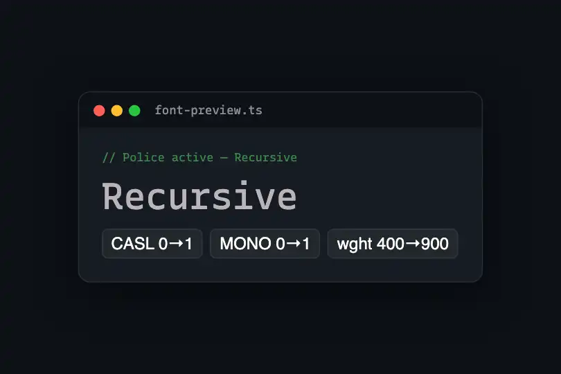 En-tête d'éditeur de code — prévisualisation de police Recursive en direct — Casual Morph exemple 2