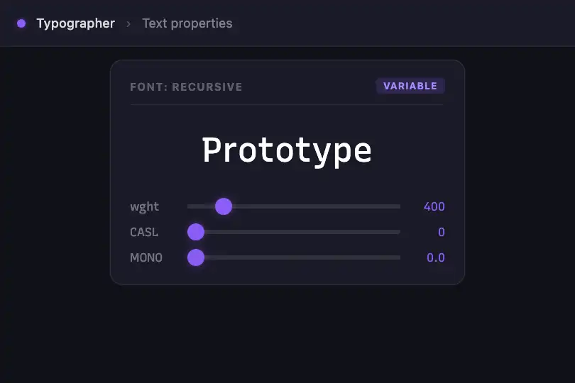 Typography panel — Design tool sidebar — Interactive Axes example 1