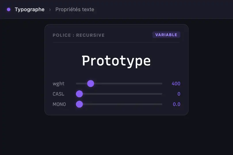 Panneau typographique — Sidebar d'un outil de design — Interactive Axes exemple 1