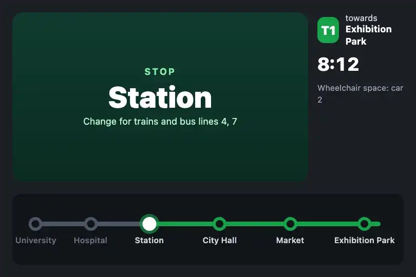 Next stop — a tram's onboard screen — Fade & Slide Up example 3