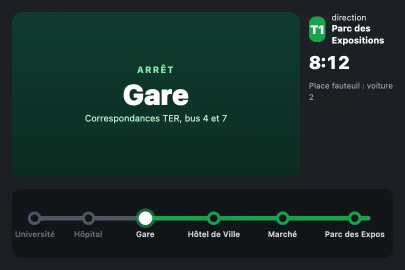 Prochain arrêt — écran intérieur d'un tramway — Fade & Slide Up exemple 3