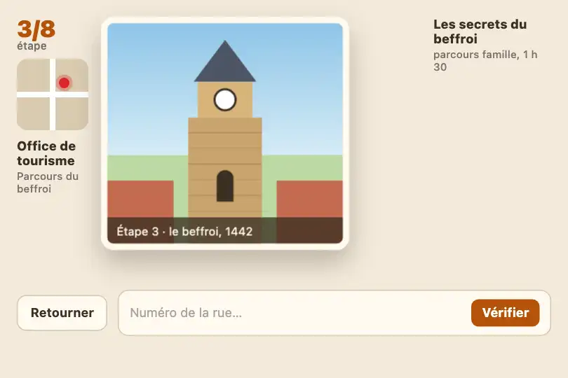 Photo du monument vers énigme au dos — jeu de piste d'un office de tourisme — Flip Transition exemple 3