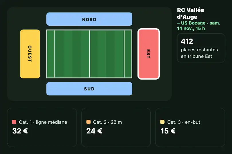 Plan du stade vers tribune choisie — billetterie d'un club de rugby — Zoom Transition exemple 1