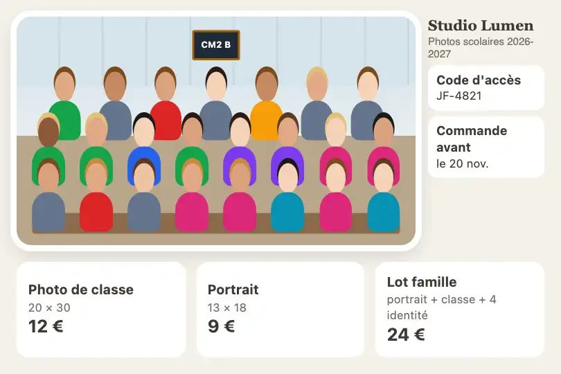 Photo de classe vers portrait d'un élève — espace parents d'un photographe scolaire — Zoom Transition exemple 2