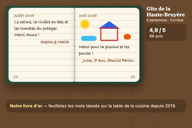 Livre d'or feuilleté — site d'un gîte rural — Page Turn exemple 2