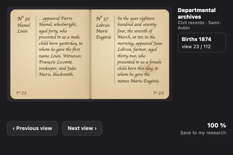 Leafing through a civil register — a county archives website — Page Turn example 3