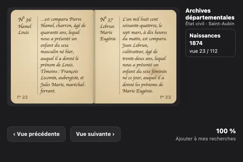 Registre d'état civil feuilleté — site d'archives départementales — Page Turn exemple 3