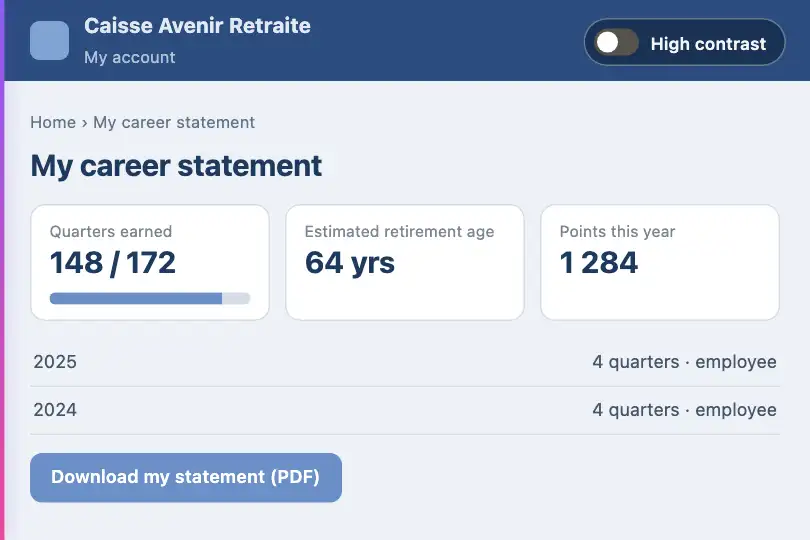 High-contrast version — a pension fund's website — Wipe Transition example 2