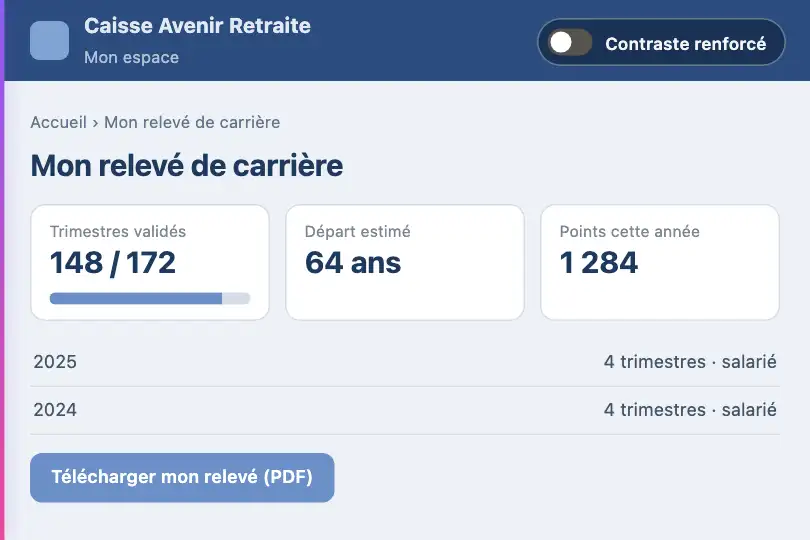 Version haut contraste — site d'une caisse de retraite — Wipe Transition exemple 2