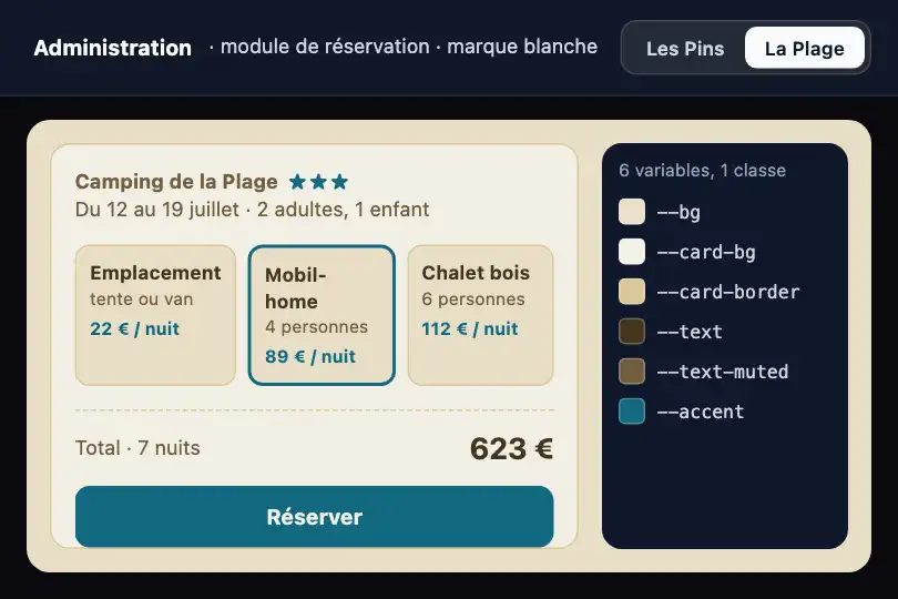 Couleurs de chaque camping — module de réservation en marque blanche — CSS Variables exemple 1