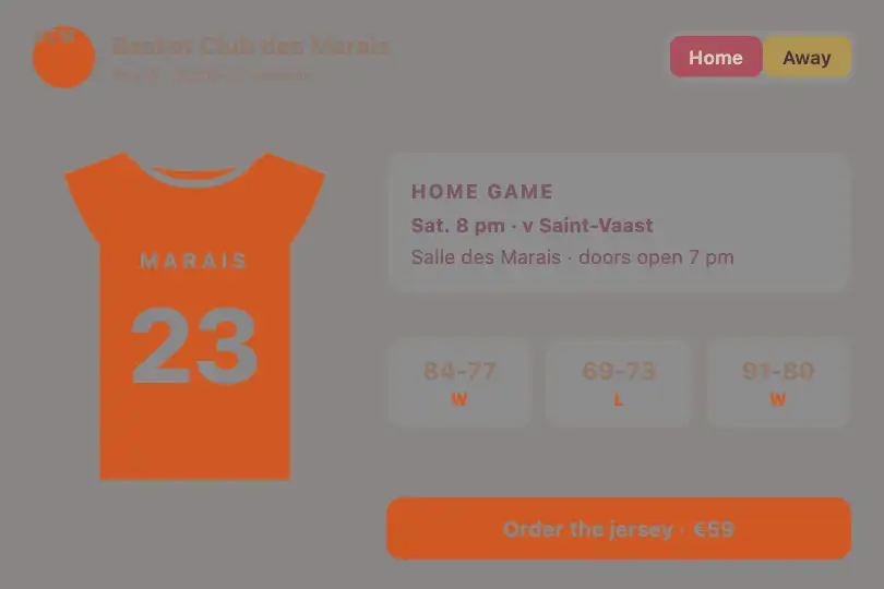 Home jersey to away jersey — a basketball club's app — CSS Variables example 3