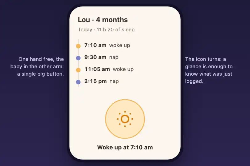 Awake to asleep — a baby's sleep log — Icon Toggle example 3