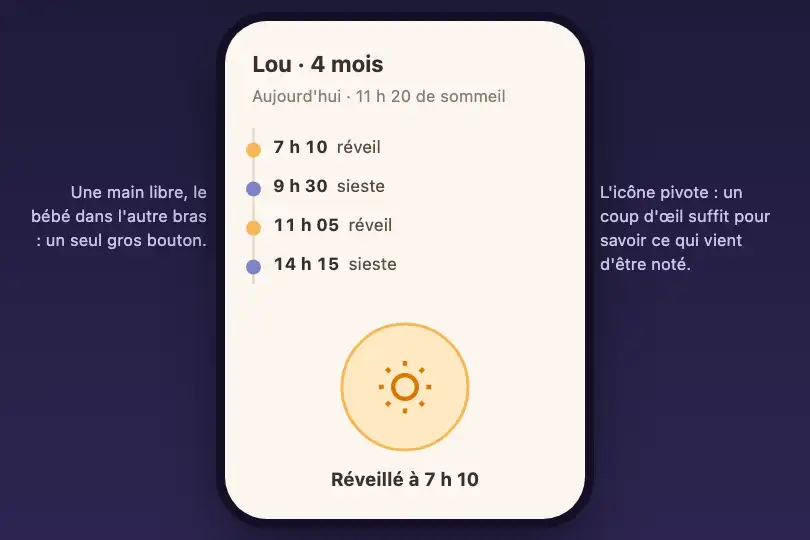 Réveil vers coucher — journal de sommeil d'un nourrisson — Icon Toggle exemple 3