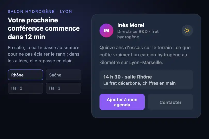 Carte d'un conférencier — appli d'un salon professionnel — Card Theme exemple 2