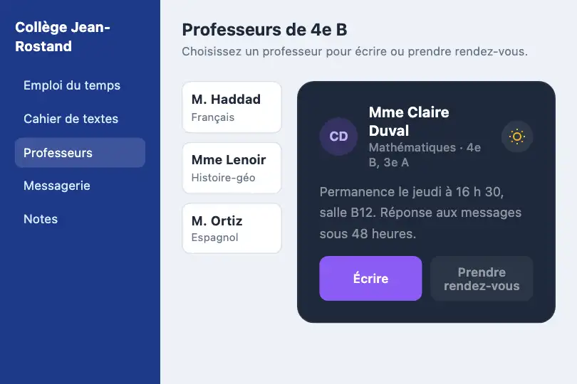Fiche d'un professeur — espace numérique d'un collège — Card Theme exemple 3