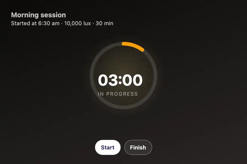 End of the session — a light therapy lamp's app — Gradient Shift example 3