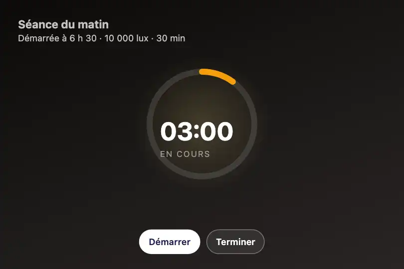 Fin de la séance — appli d'une lampe de luminothérapie — Gradient Shift exemple 3
