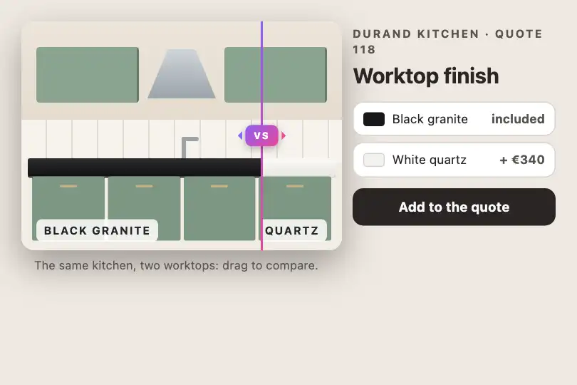 Black or light worktop — a kitchen designer's configurator — Split Compare example 3