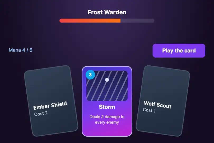 Spell card played — an online fantasy card game — Card Vanish example 2