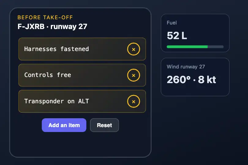 Pre-takeoff checklist — an ultralight pilot's app — List Item Slide example 3