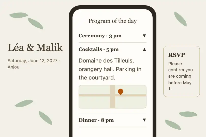 The big day's program — the couple's wedding website — Accordion Fold example 2