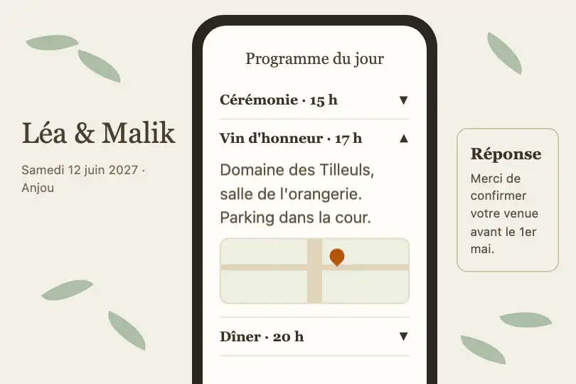 Programme du grand jour — site de mariage des futurs époux — Accordion Fold exemple 2