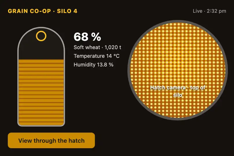 A silo's inside camera — a grain cooperative's monitoring screen — Portal Open example 3