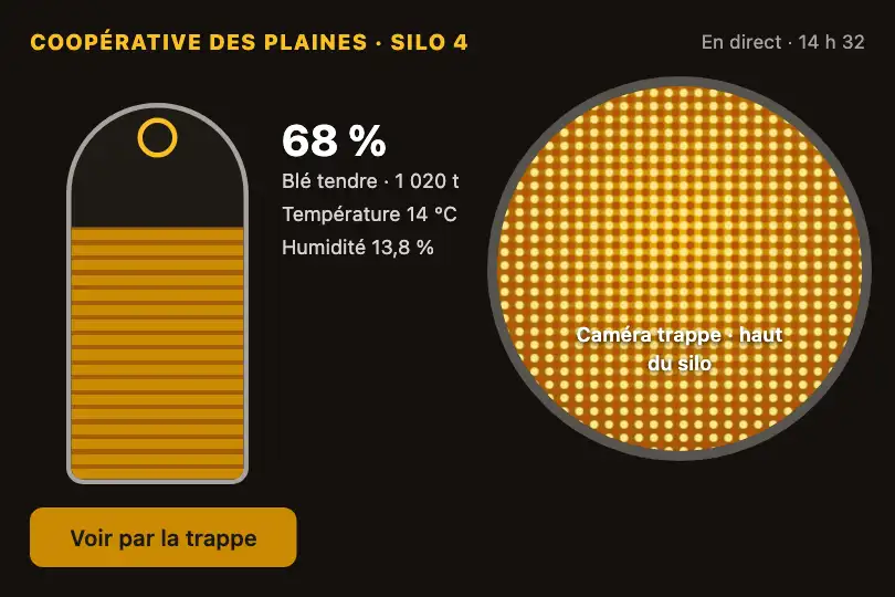 Caméra intérieure d'un silo — supervision d'une coopérative céréalière — Portal Open exemple 3