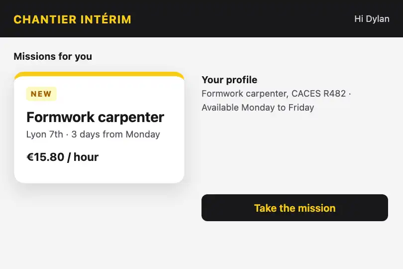 A new temp assignment — a construction staffing agency's app — Flip Card Entry example 2
