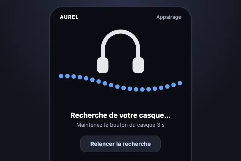 Appairage d'un casque Bluetooth — appli d'un fabricant de casques audio — Kinetic Wave exemple 1