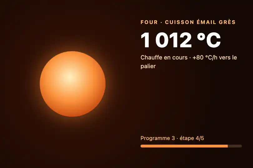 Four de potier en chauffe — appli d'un four céramique connecté — Shape Morph Transition exemple 3