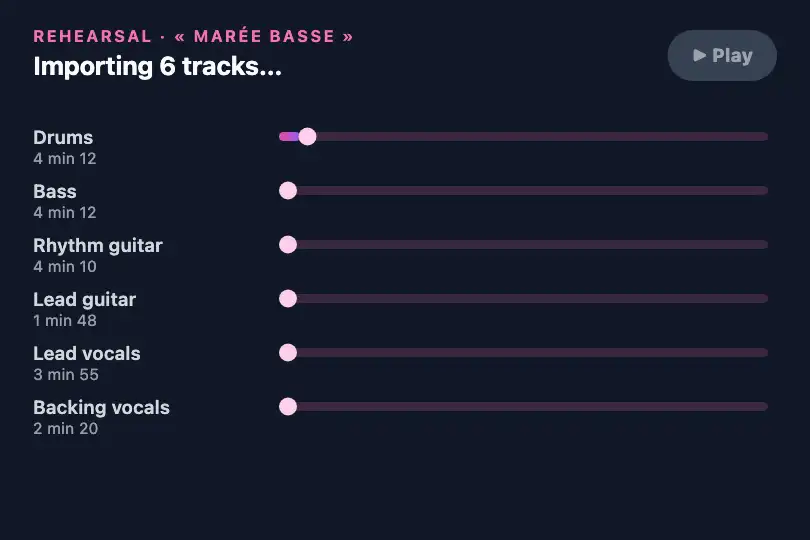 Importing a song's tracks — rehearsal software for a band — Timeline Choreography example 2