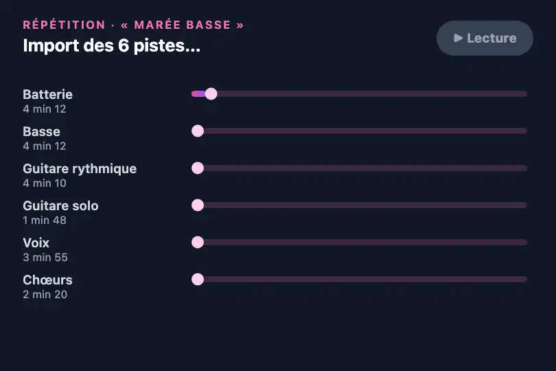 Import des pistes d'un morceau — logiciel de répétition pour groupe de musique — Timeline Choreography exemple 2