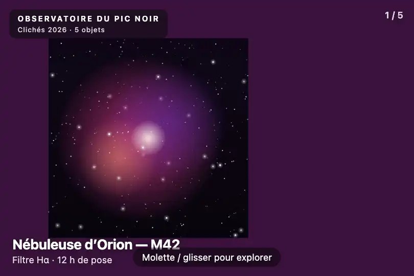Vitrine de recherche en astrophysique — le fond prend la couleur du ciel — 3D Depth Gallery exemple 3