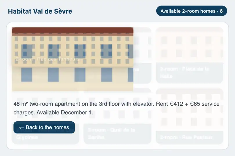 Home list to detail page — a social housing provider's website — View Transitions Page Reveal example 2