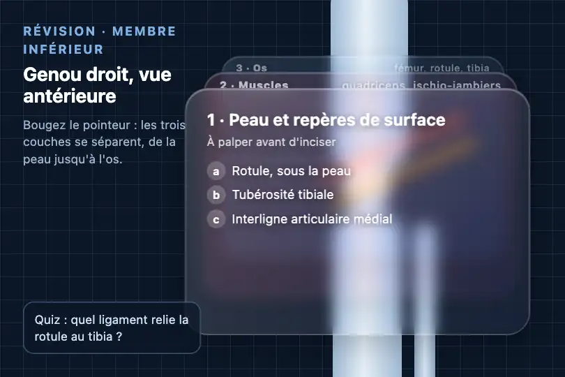 Peau, muscles, os — appli d'anatomie pour étudiants en médecine — Glass Depth Stack exemple 1