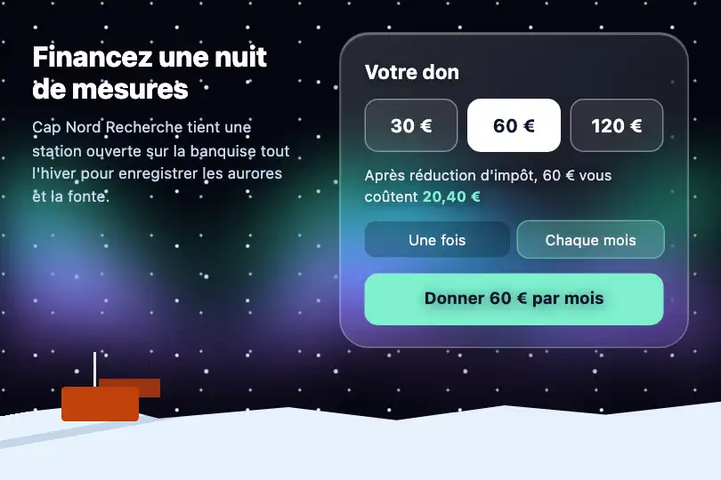 Page de don d'une association de recherche polaire — Frosted Aurora exemple 3