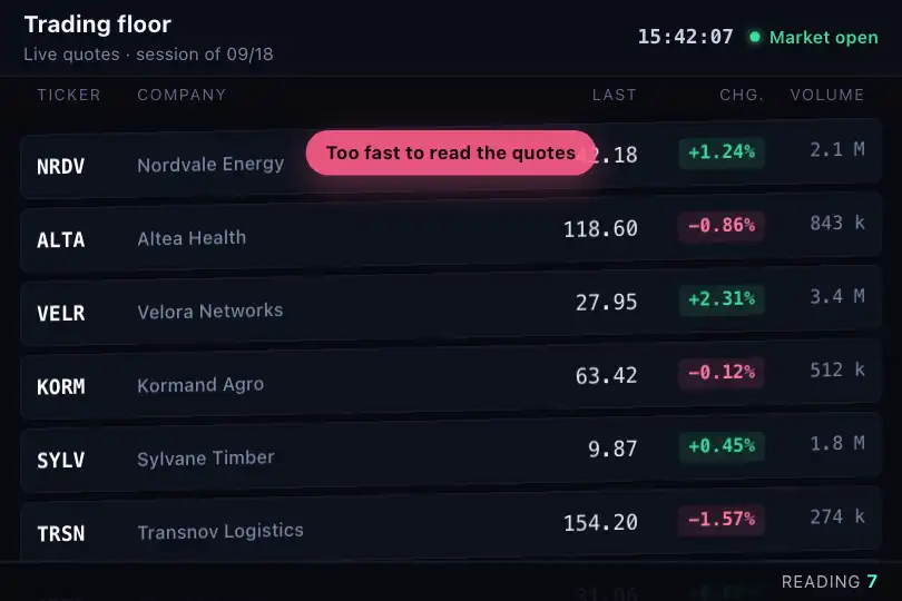 Quote feed of a trading floor — the "too fast" signal — Scroll Velocity Feedback example 2