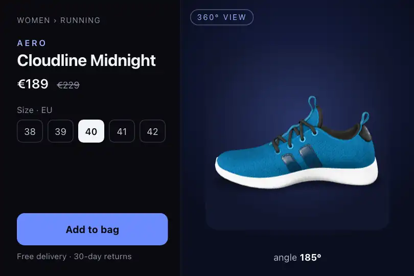 Sneaker product page — premium e-commerce — Pinned Image Sequence example 1
